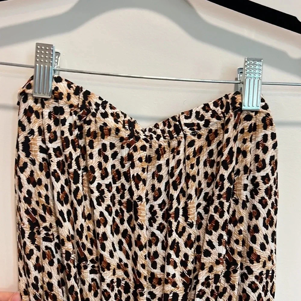 Leopard Print Wide Leg Jumpsuit Strapless Safari Summer Light Women’s Size Small - Picture 4 of 9